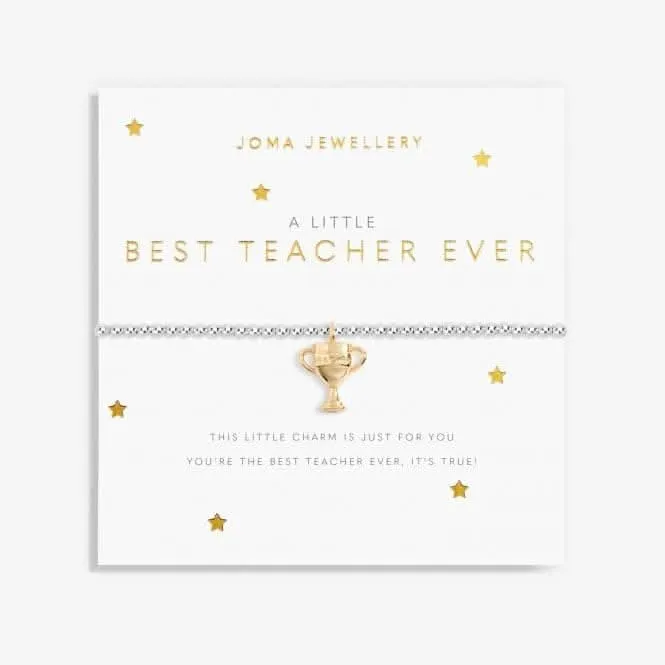 Best Teacher Ever Silver And Gold 17.5cm Stretch Bracelet 6069 Joma Jewellery