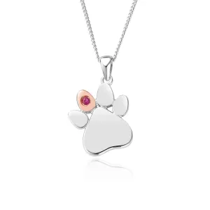 Clogau Jewellery Clogau Paw Prints On My Heart Sterling Silver July Birthstone Ruby Necklace