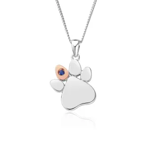 Clogau Jewellery Clogau Paw Prints On My Heart Sterling Silver September Birthstone Blue Agate Necklace