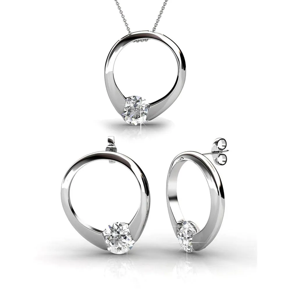 Dahlia 18k White Gold Plated Necklace and Earrings Jewelry Set with Swarovski Crystal