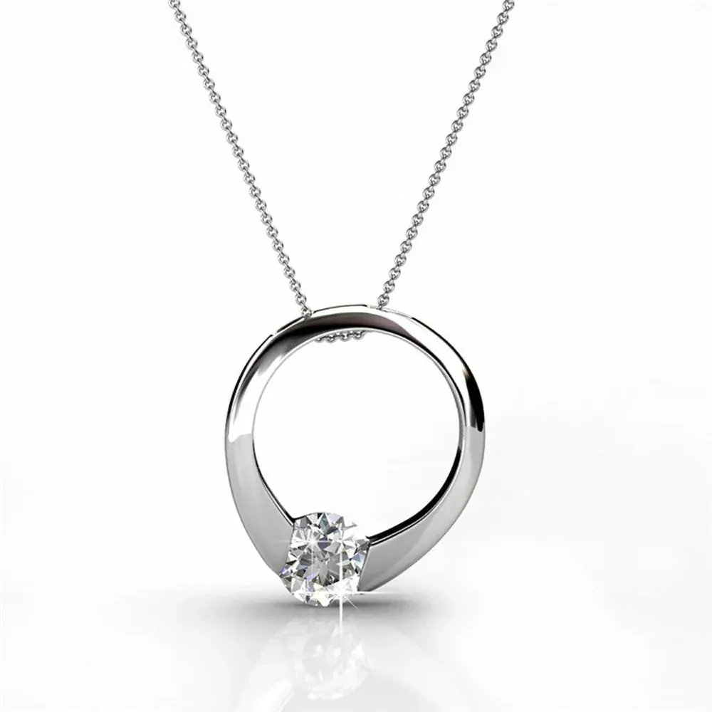 Dahlia 18k White Gold Plated Necklace and Earrings Jewelry Set with Swarovski Crystal