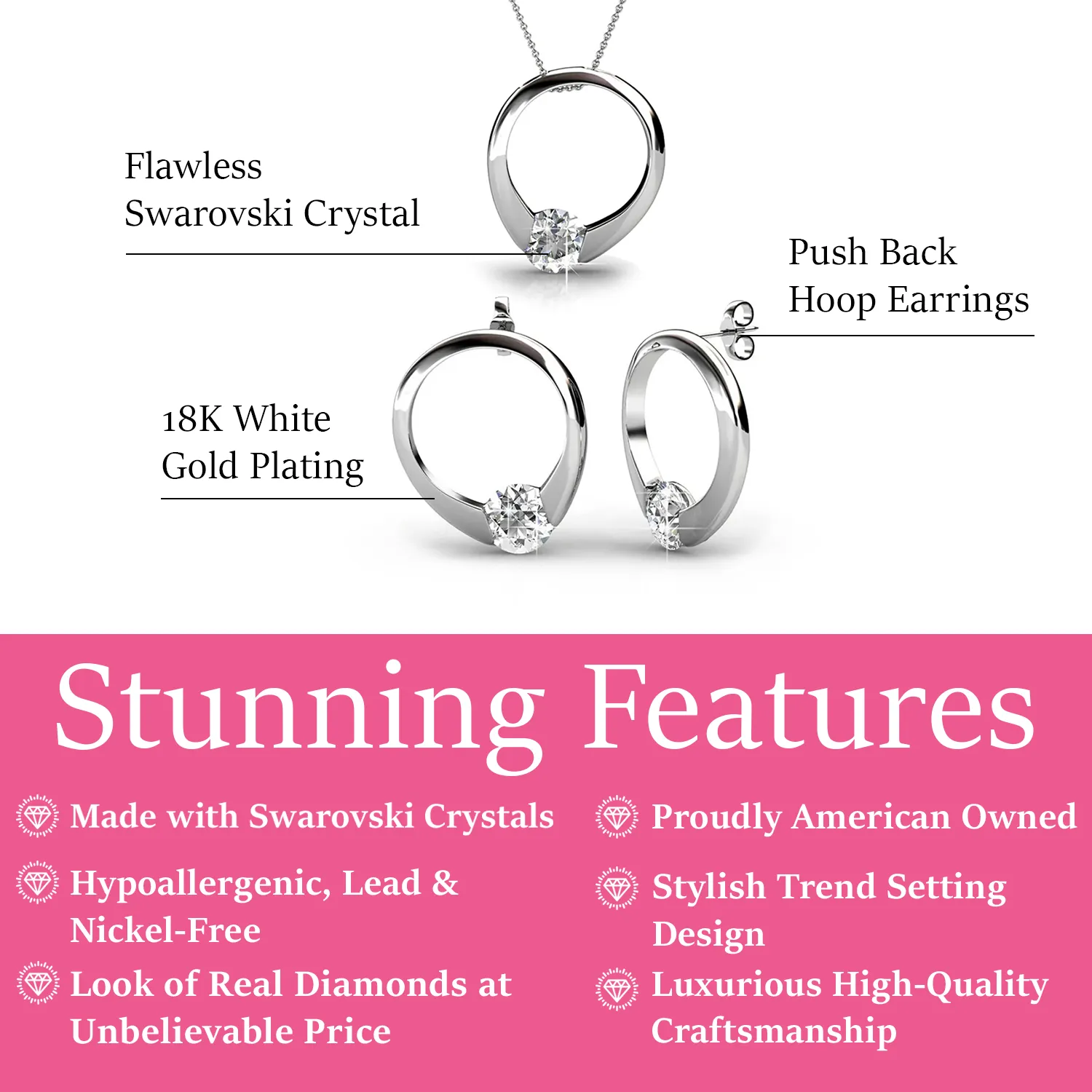 Dahlia 18k White Gold Plated Necklace and Earrings Jewelry Set with Swarovski Crystal