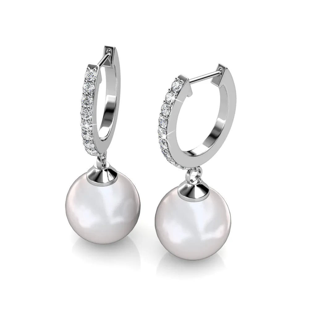 Daphne 18K White Gold Plated Pearl Drop Earrings with Swarovski Crystals