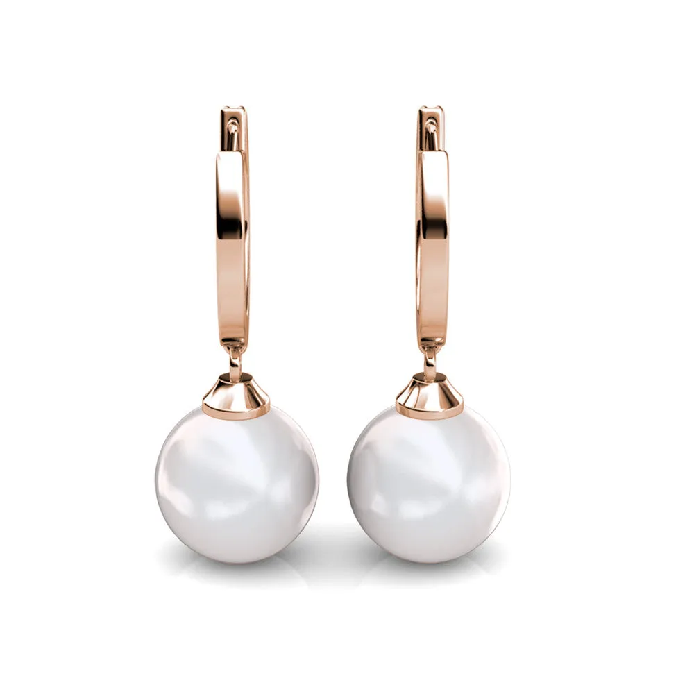 Daphne 18K White Gold Plated Pearl Drop Earrings with Swarovski Crystals