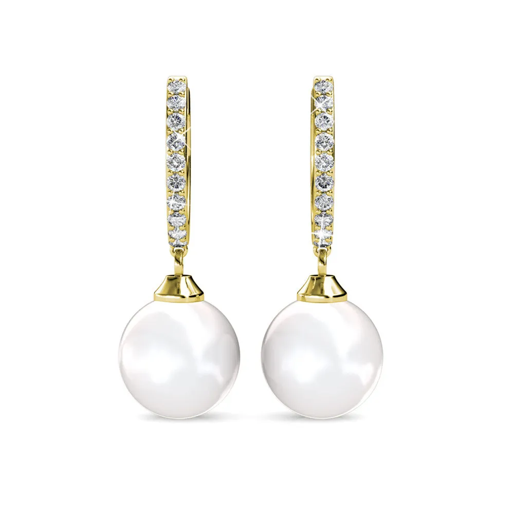 Daphne 18K White Gold Plated Pearl Drop Earrings with Swarovski Crystals