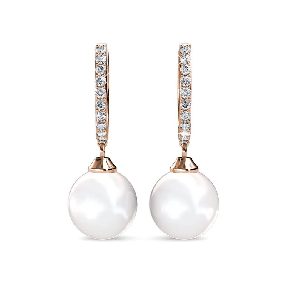 Daphne 18K White Gold Plated Pearl Drop Earrings with Swarovski Crystals