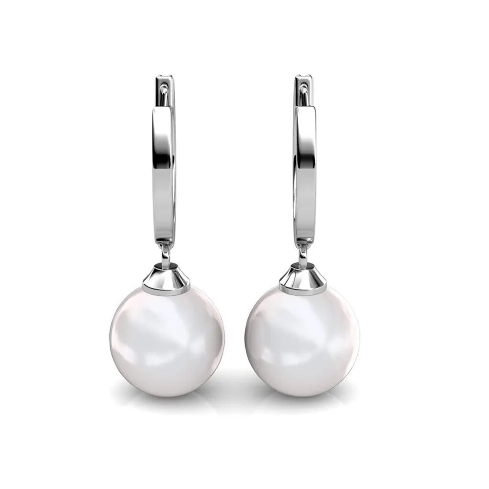 Daphne 18K White Gold Plated Pearl Drop Earrings with Swarovski Crystals