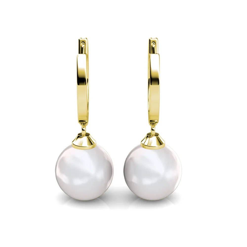 Daphne 18K White Gold Plated Pearl Drop Earrings with Swarovski Crystals