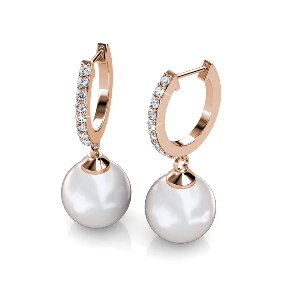 Daphne 18K White Gold Plated Pearl Drop Earrings with Swarovski Crystals