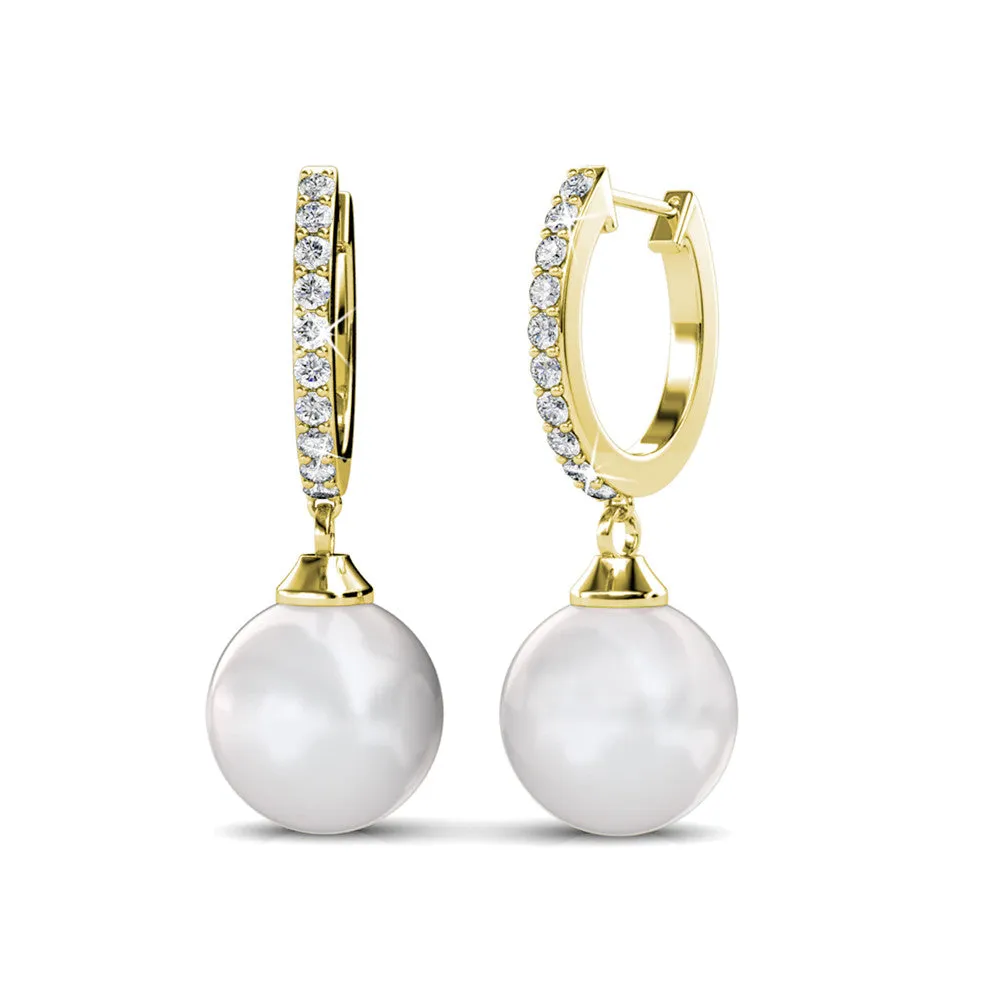 Daphne 18K White Gold Plated Pearl Drop Earrings with Swarovski Crystals