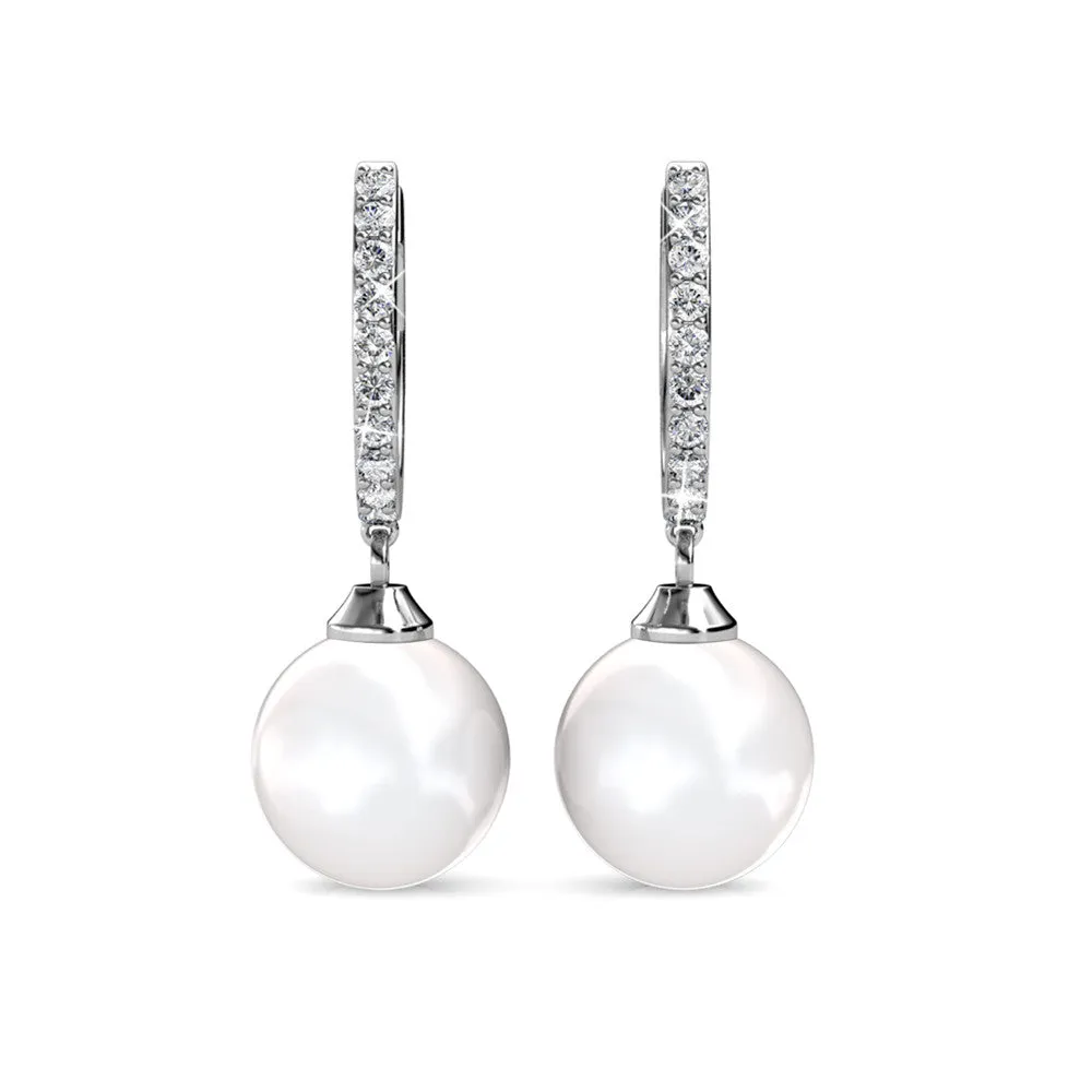 Daphne 18K White Gold Plated Pearl Drop Earrings with Swarovski Crystals