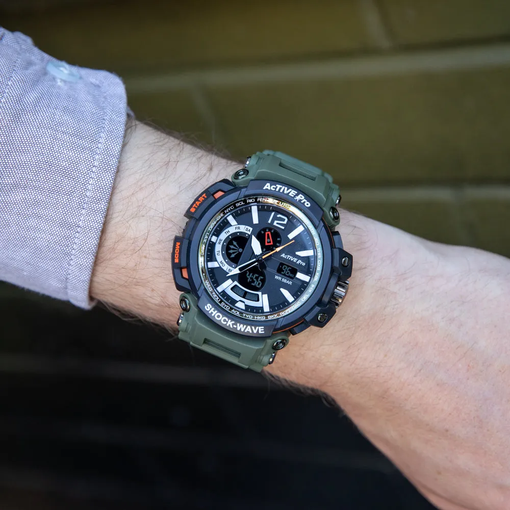 Digital Mens Watches Active Pro 1702 Digital Army Green Sports Watch
