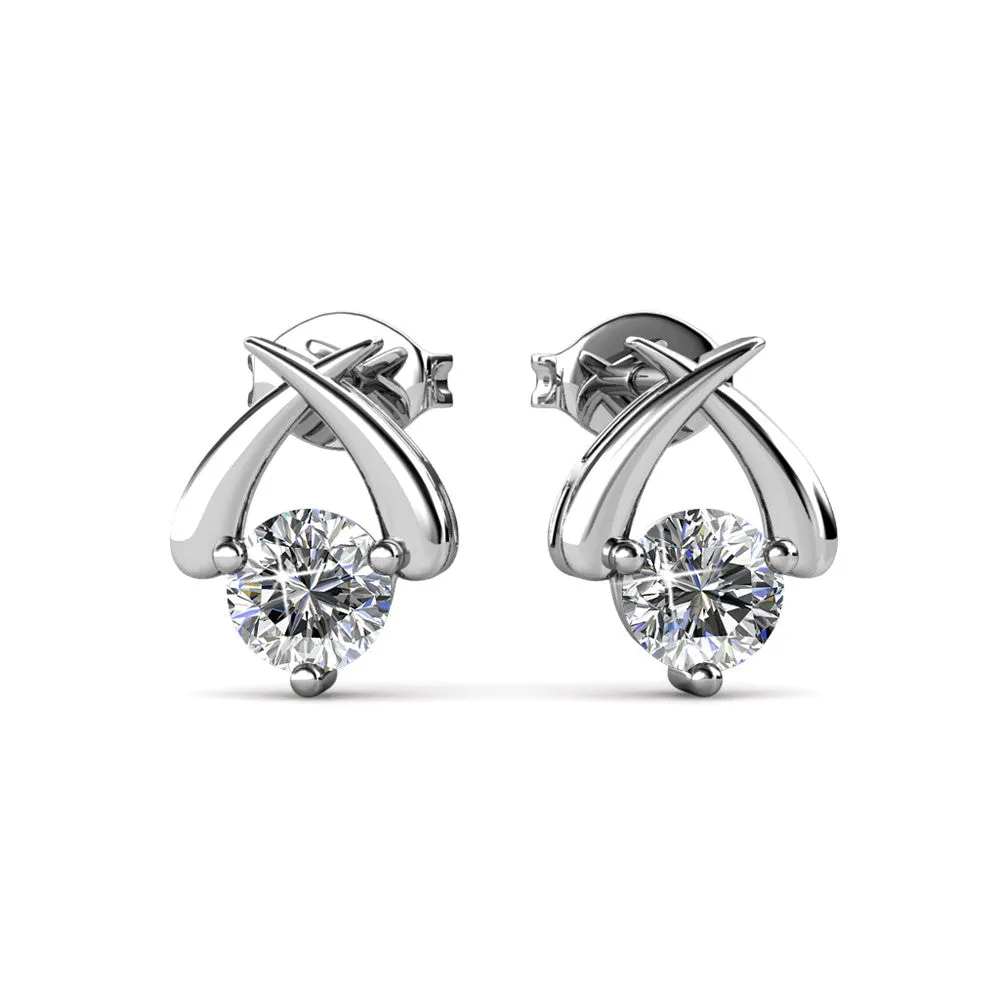 Eloise 18k White Gold Plated Stud Earrings with Solitaire Round Cut Swarovski Crystal