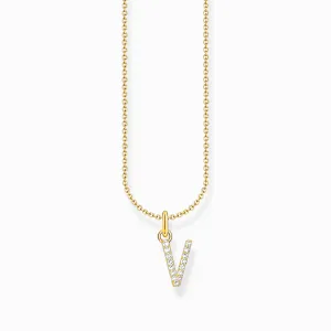 Essentials Gold Plated With Zirconia letter V Pendant Necklace KE2261-414-14-L45V Thomas Sabo Necklaces