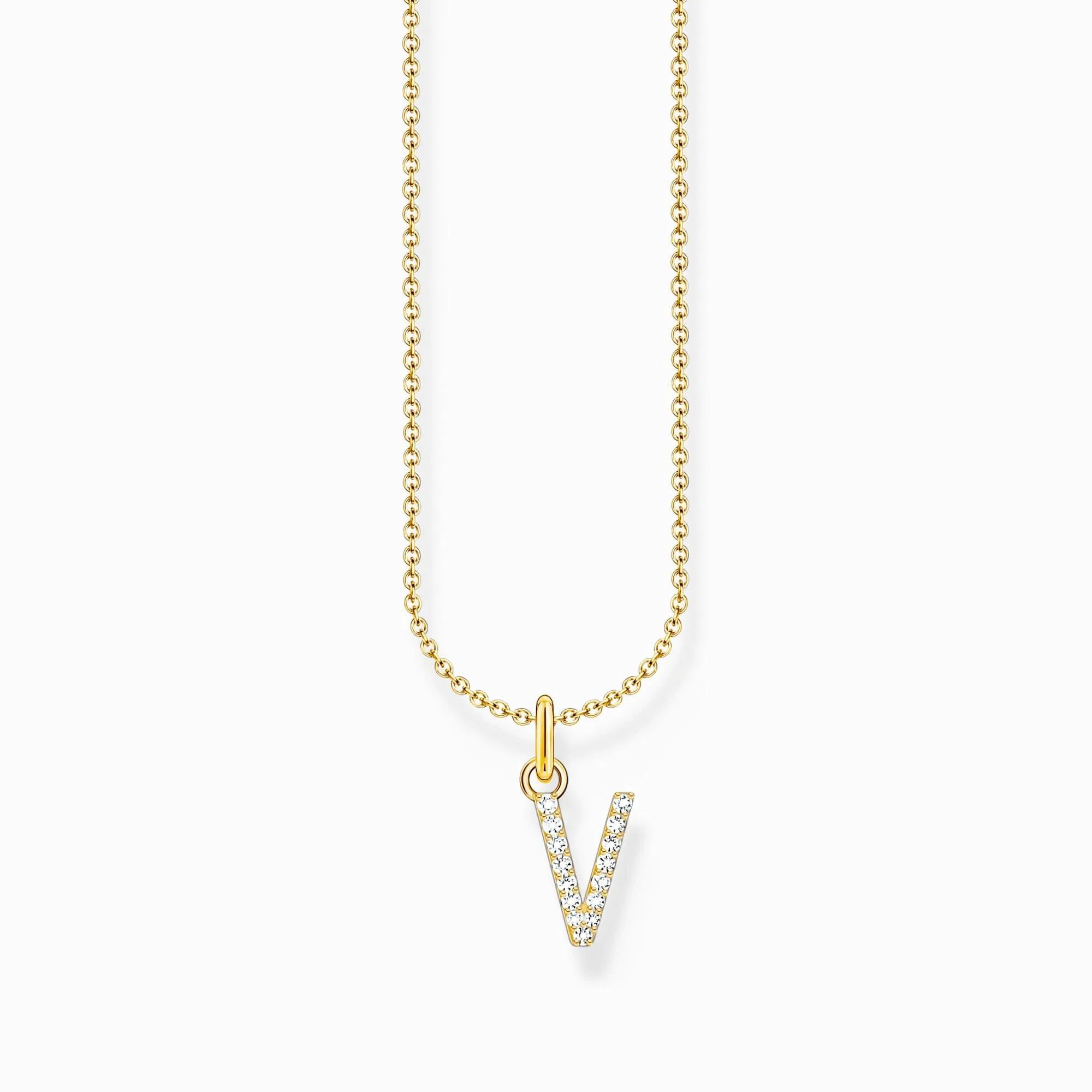 Essentials Gold Plated With Zirconia letter V Pendant Necklace KE2261-414-14-L45V Thomas Sabo Necklaces