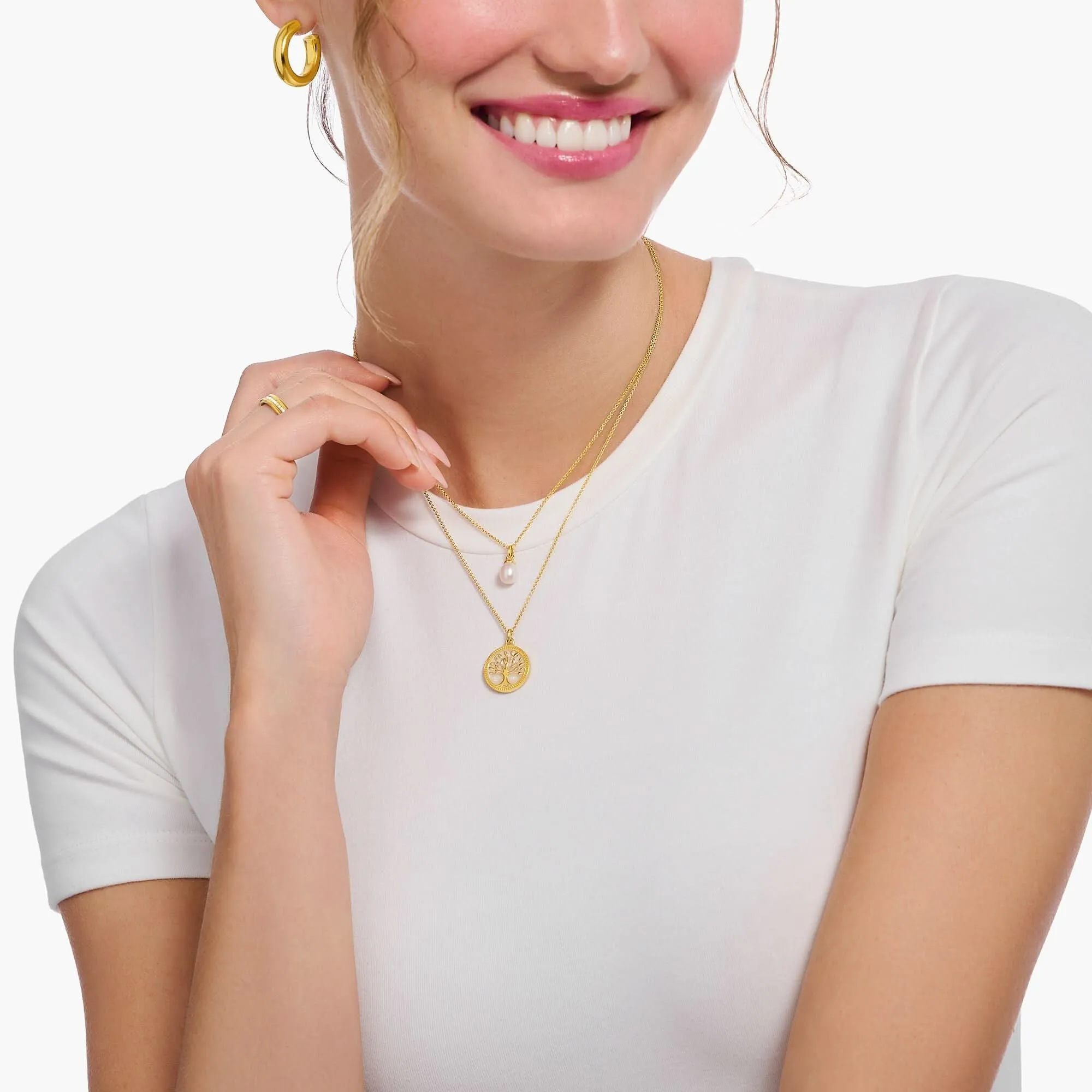 Essentials Sterling Silver Gold Plated Freshwater Pearl Necklace KE2238-430-14-L45V Thomas Sabo Necklaces
