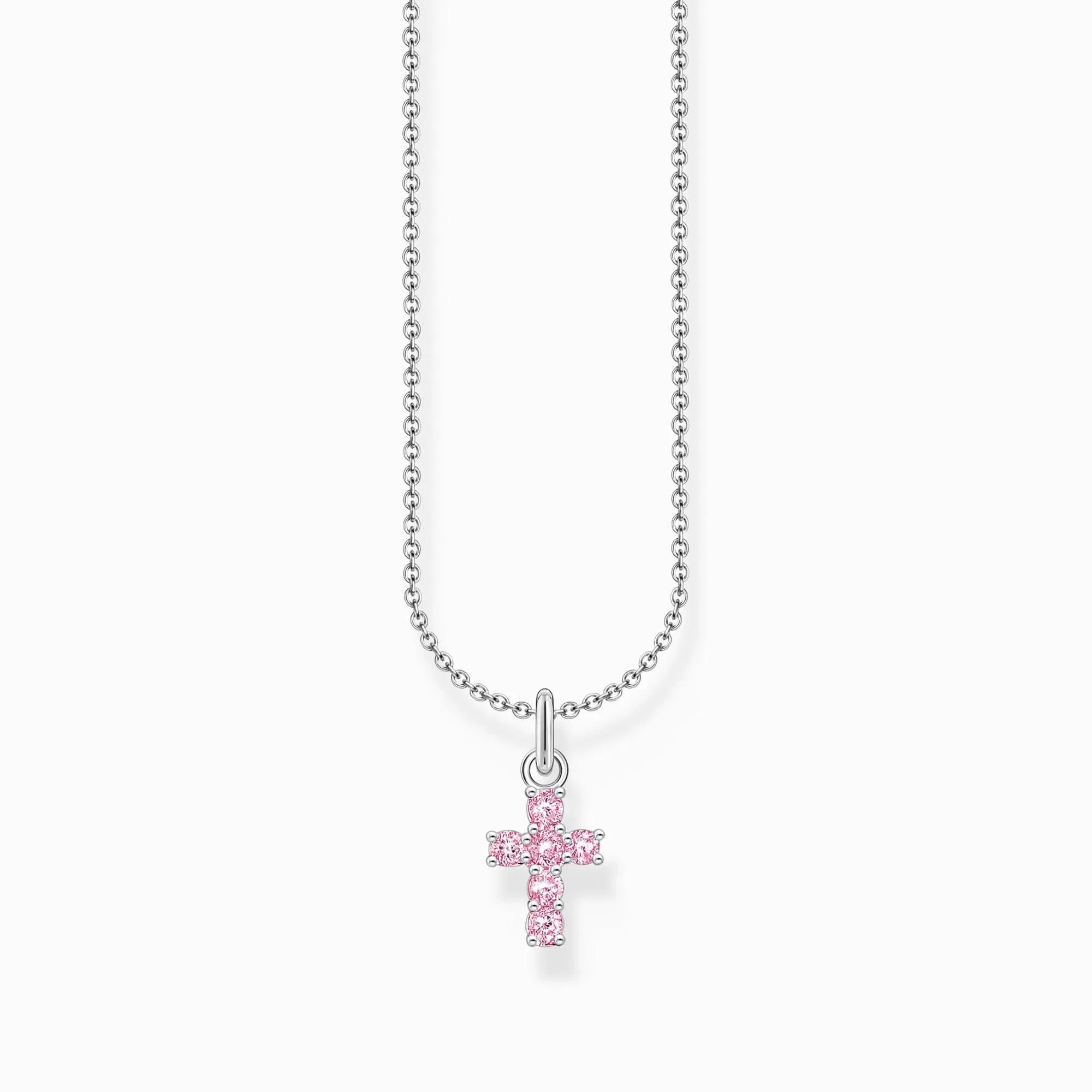 Essentials Sterling Silver Pink Zirconia Cross Necklace KE2226-051-9-L45V Thomas Sabo Necklaces