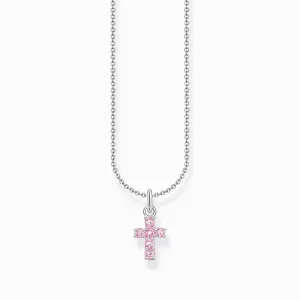 Essentials Sterling Silver Pink Zirconia Cross Necklace KE2226-051-9-L45V Thomas Sabo Necklaces
