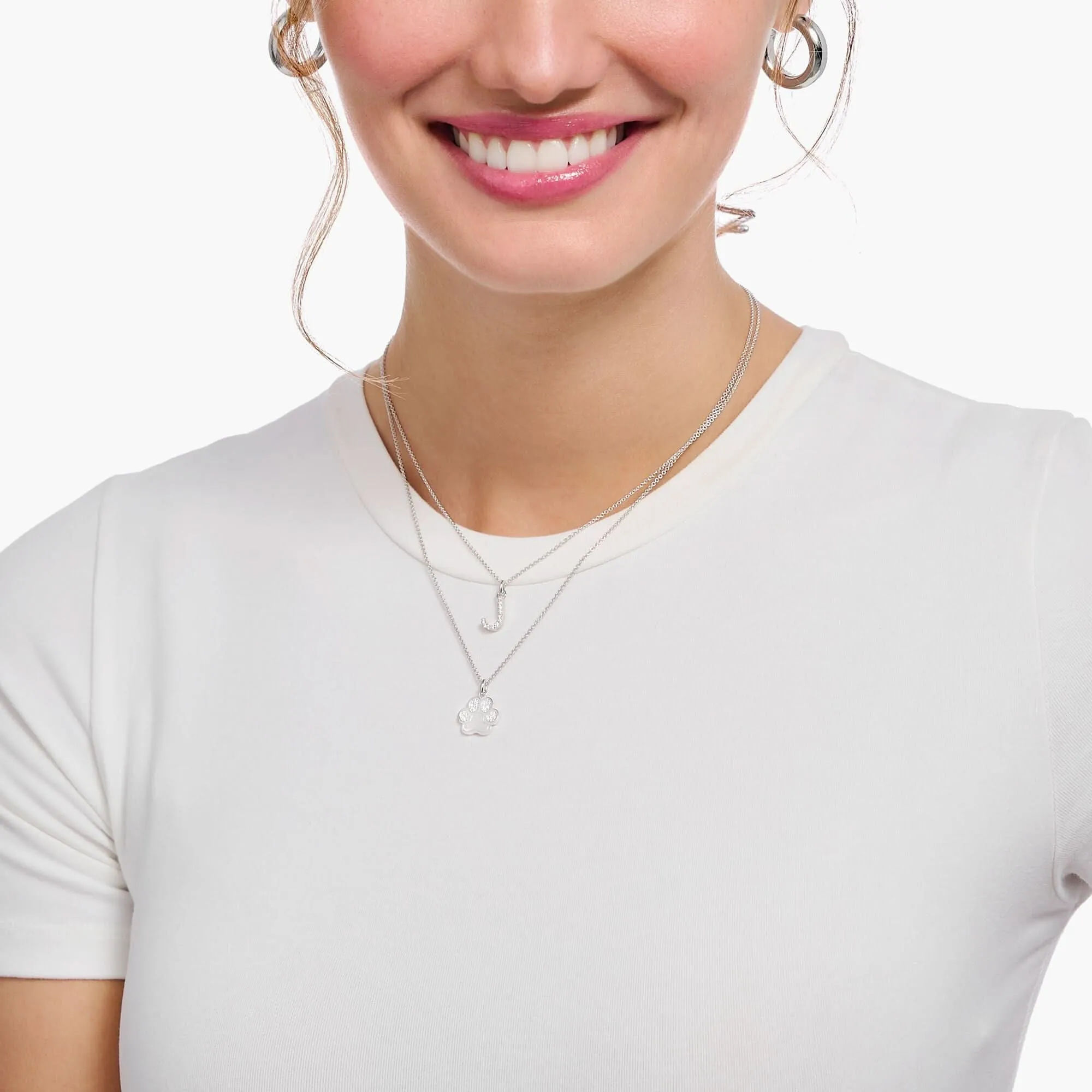 Essentials Sterling Silver White Zirconia Paw Print Necklace KE2215-051-14-L45V Thomas Sabo Necklaces