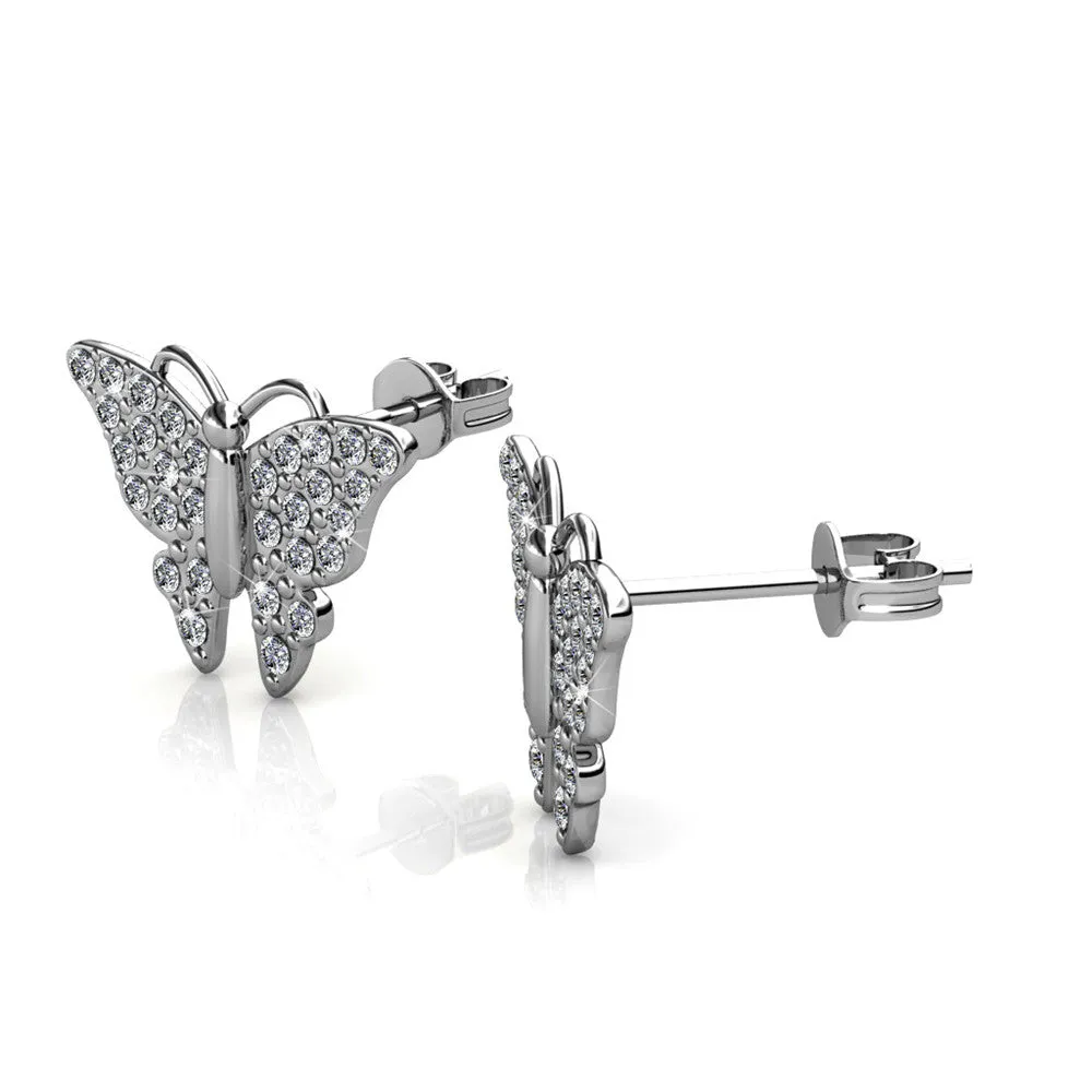Everlee 18k White Gold Plated Crystal Butterfly Stud Earrings with Swarovski Crystals