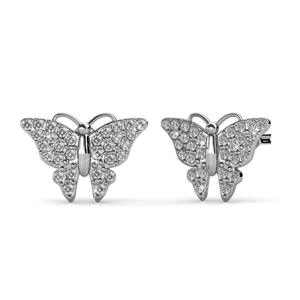 Everlee 18k White Gold Plated Crystal Butterfly Stud Earrings with Swarovski Crystals