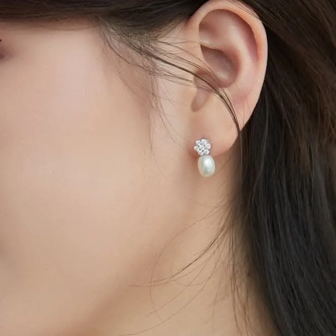 Fresh Water Pearl Sparkling Stone Dropper Earrings ERLE029 Ania Haie Jewellery