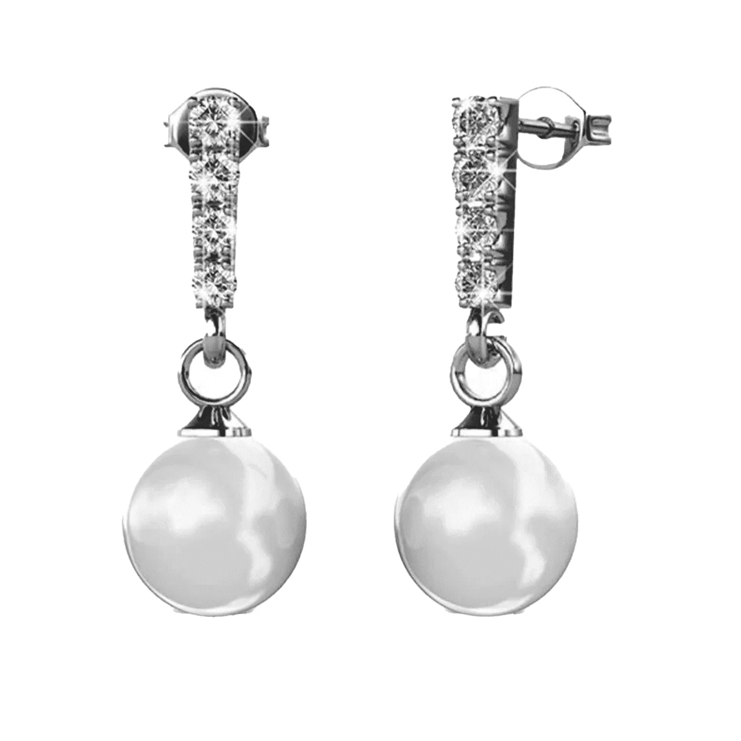 Gabrielle 18k White Gold Plated Pearl Drop Earrings and Necklace Jewelry Set with Swarovski Crystals