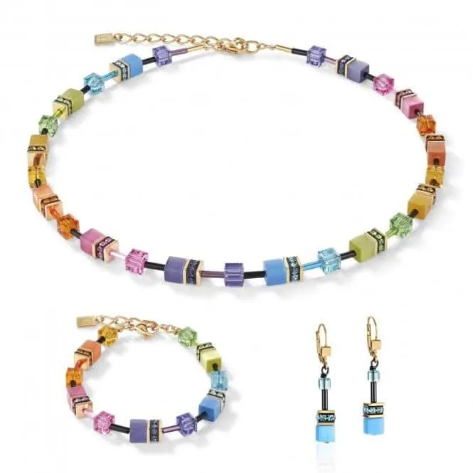 GeoCUBE® Multicolour Rainbow Gold Necklace 2838/10-1573 Coeur De Lion Jewellery