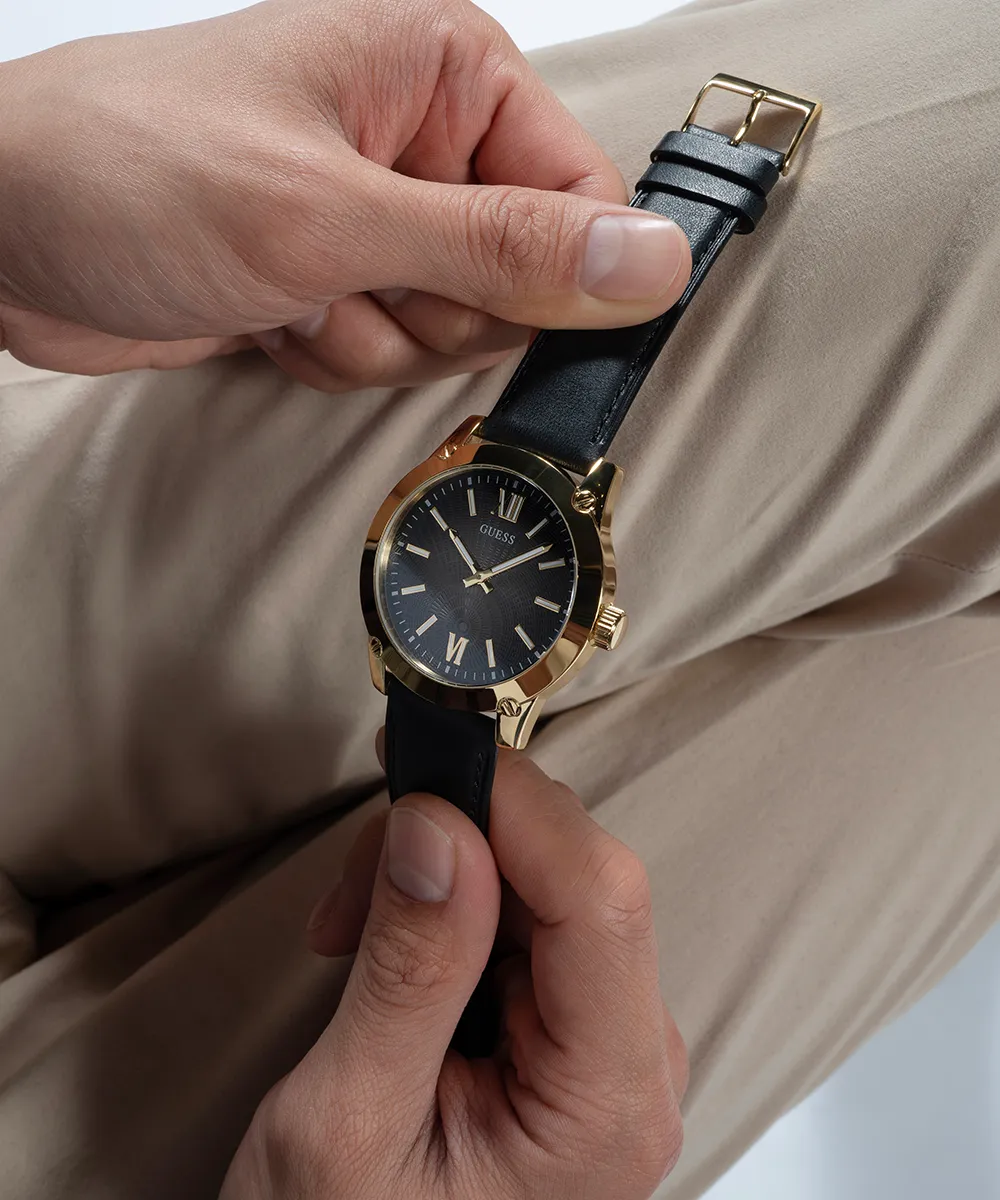 Guess Mens Gold Watches GUESS Mens Black Gold Analog Watch