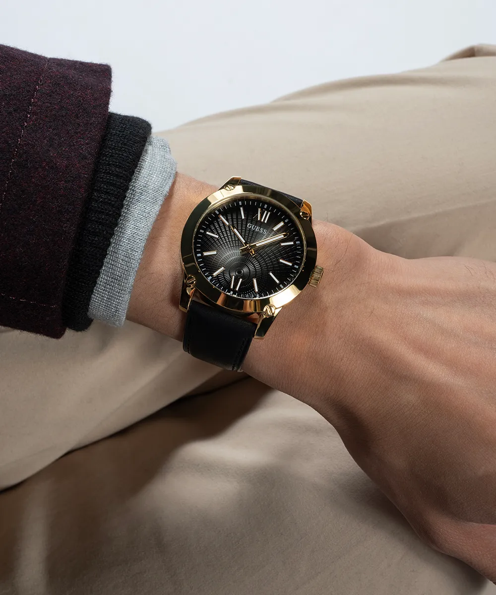 Guess Mens Gold Watches GUESS Mens Black Gold Analog Watch