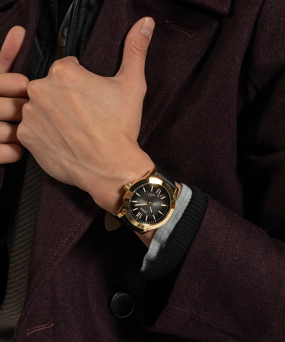 Guess Mens Gold Watches GUESS Mens Black Gold Analog Watch
