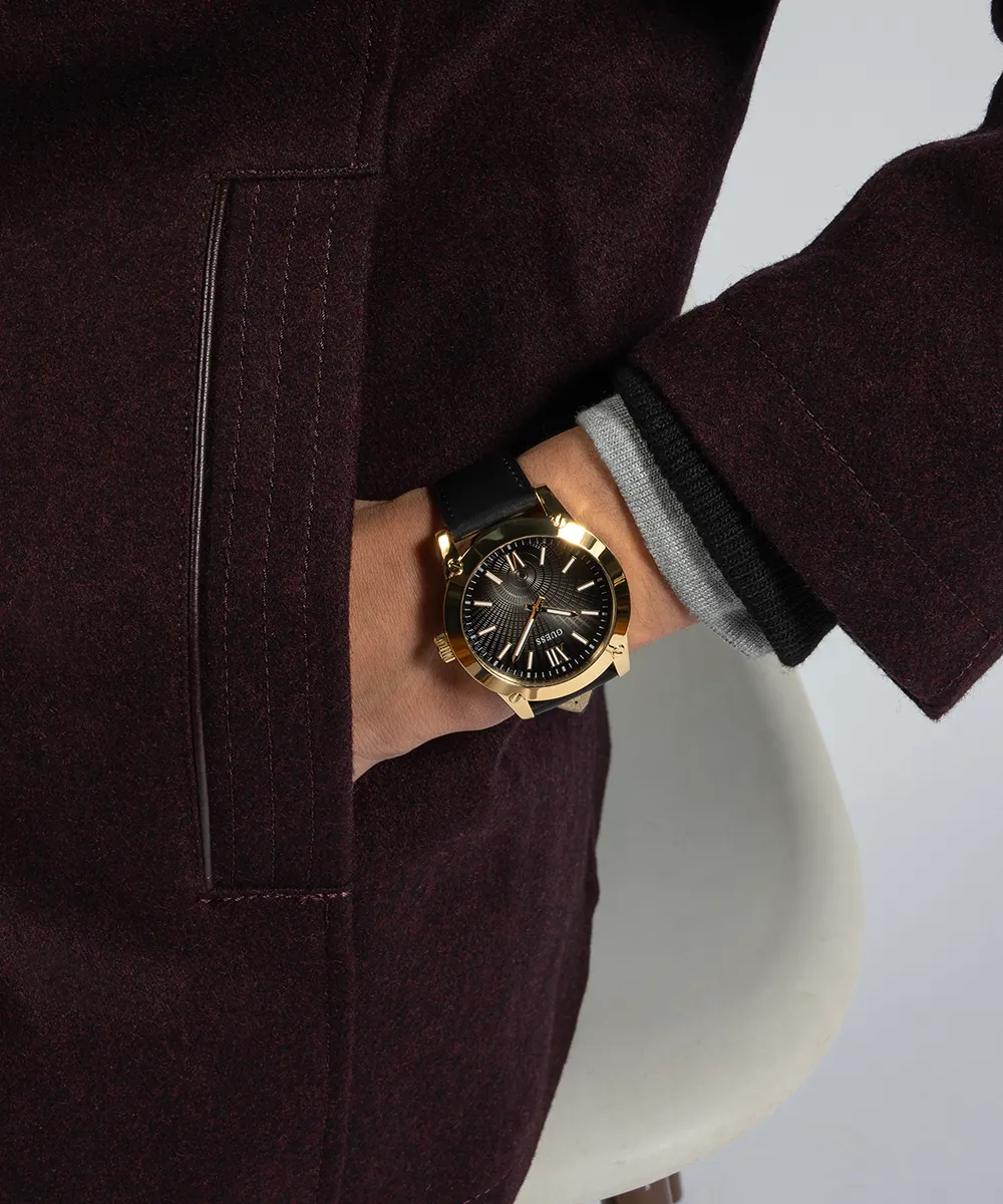 Guess Mens Gold Watches GUESS Mens Black Gold Analog Watch