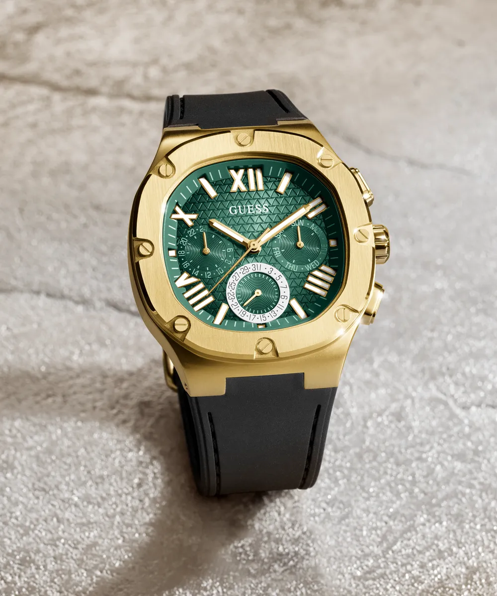 Guess Mens Gold Watches GUESS Mens Black Gold Multi-function Watch