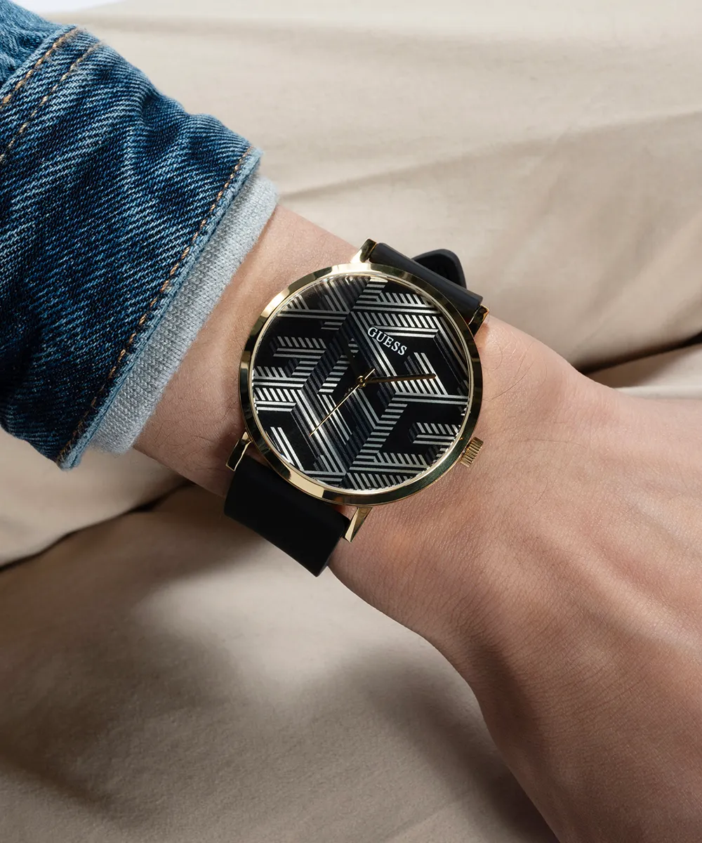 Guess Mens Gold Watches GUESS Mens Black Gold Tone Analog Watch