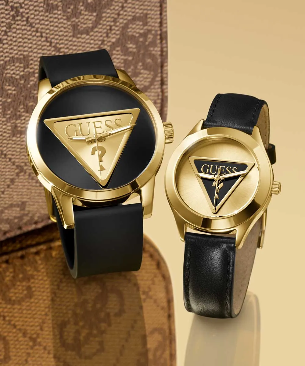 Guess Mens Gold Watches GUESS Mens Black Gold Tone Analog Watch