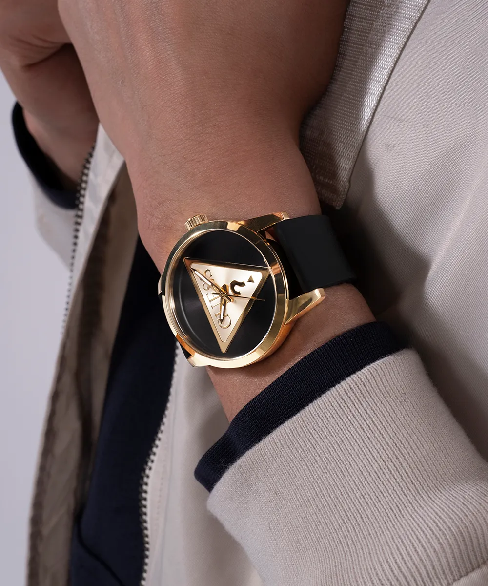 Guess Mens Gold Watches GUESS Mens Black Gold Tone Analog Watch