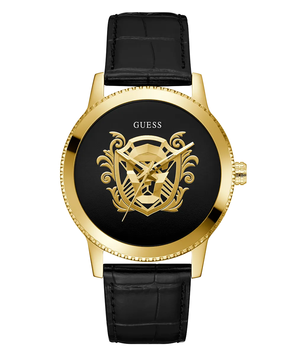 Guess Mens Gold Watches GUESS Mens Black Gold Tone Analog Watch