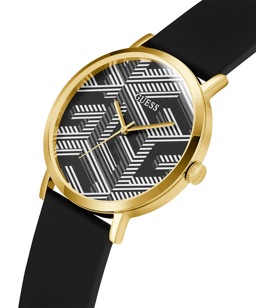 Guess Mens Gold Watches GUESS Mens Black Gold Tone Analog Watch