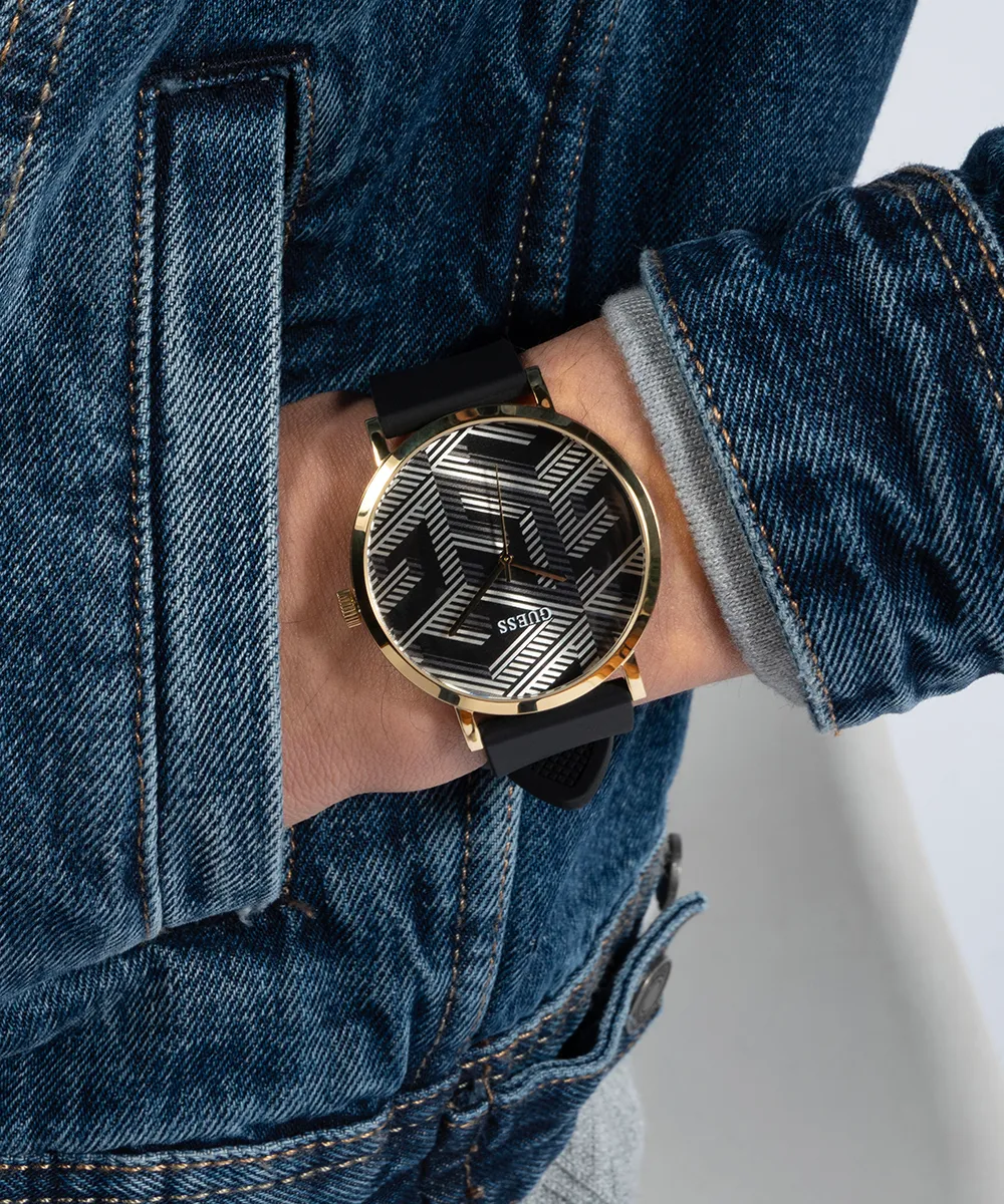 Guess Mens Gold Watches GUESS Mens Black Gold Tone Analog Watch