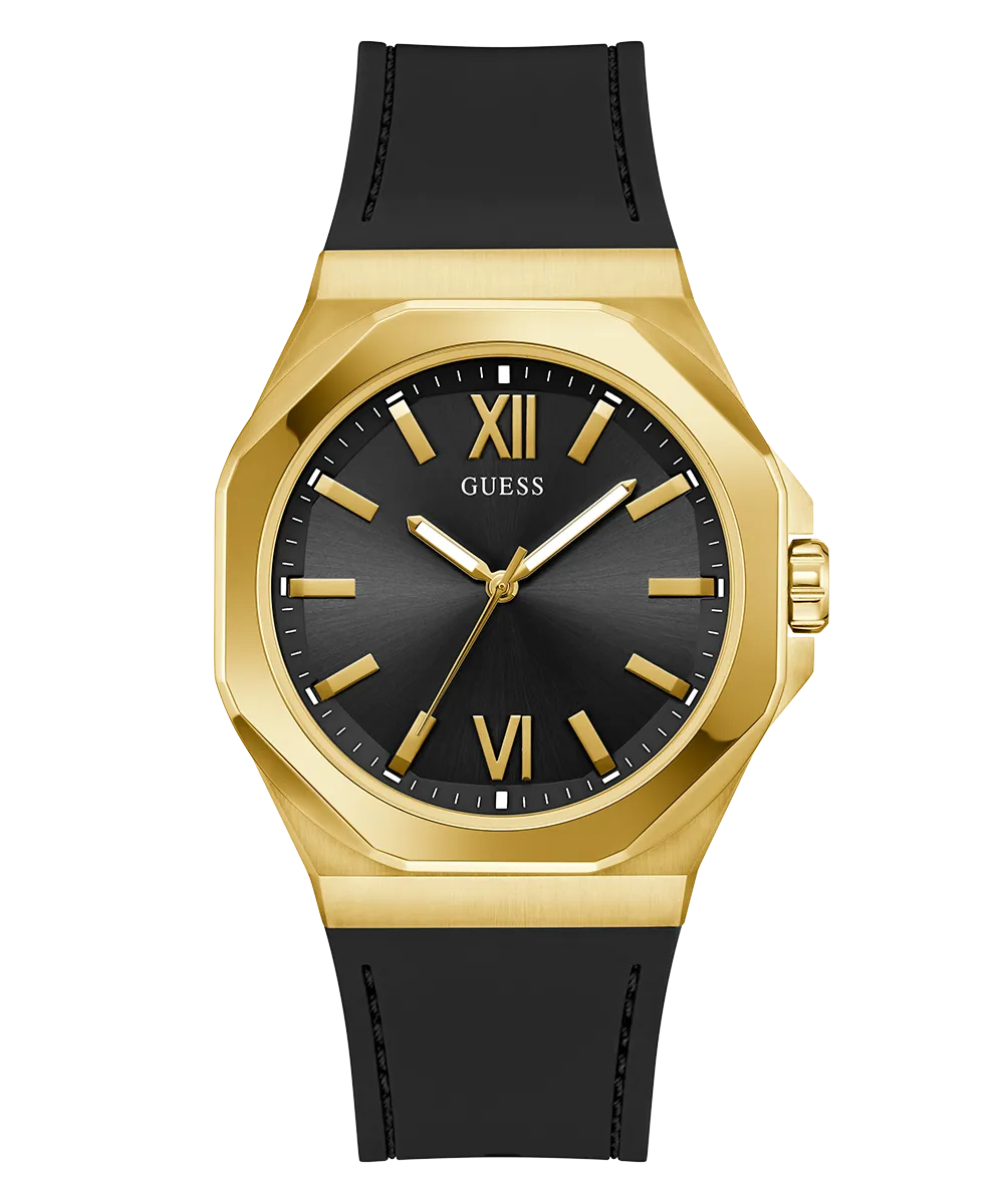 Guess Mens Gold Watches GUESS Mens Black Gold Tone Analog Watch