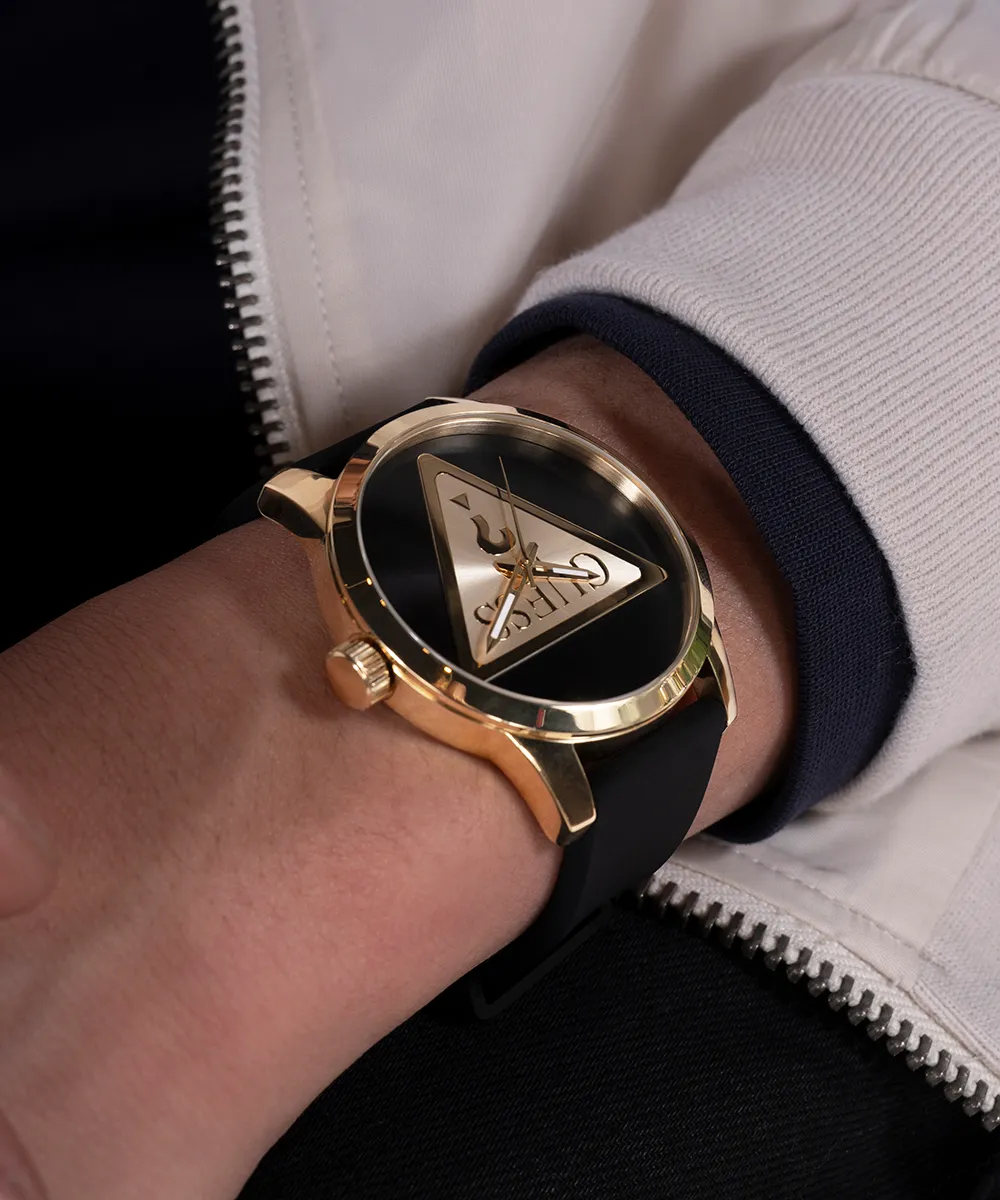 Guess Mens Gold Watches GUESS Mens Black Gold Tone Analog Watch