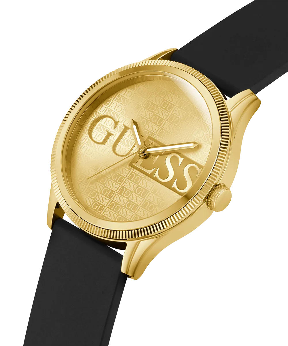Guess Mens Gold Watches GUESS Mens Black Gold Tone Analog Watch
