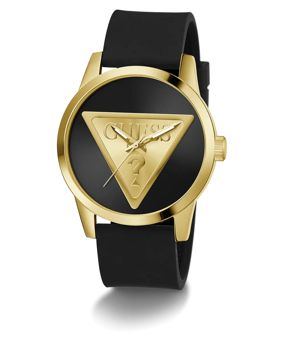 Guess Mens Gold Watches GUESS Mens Black Gold Tone Analog Watch
