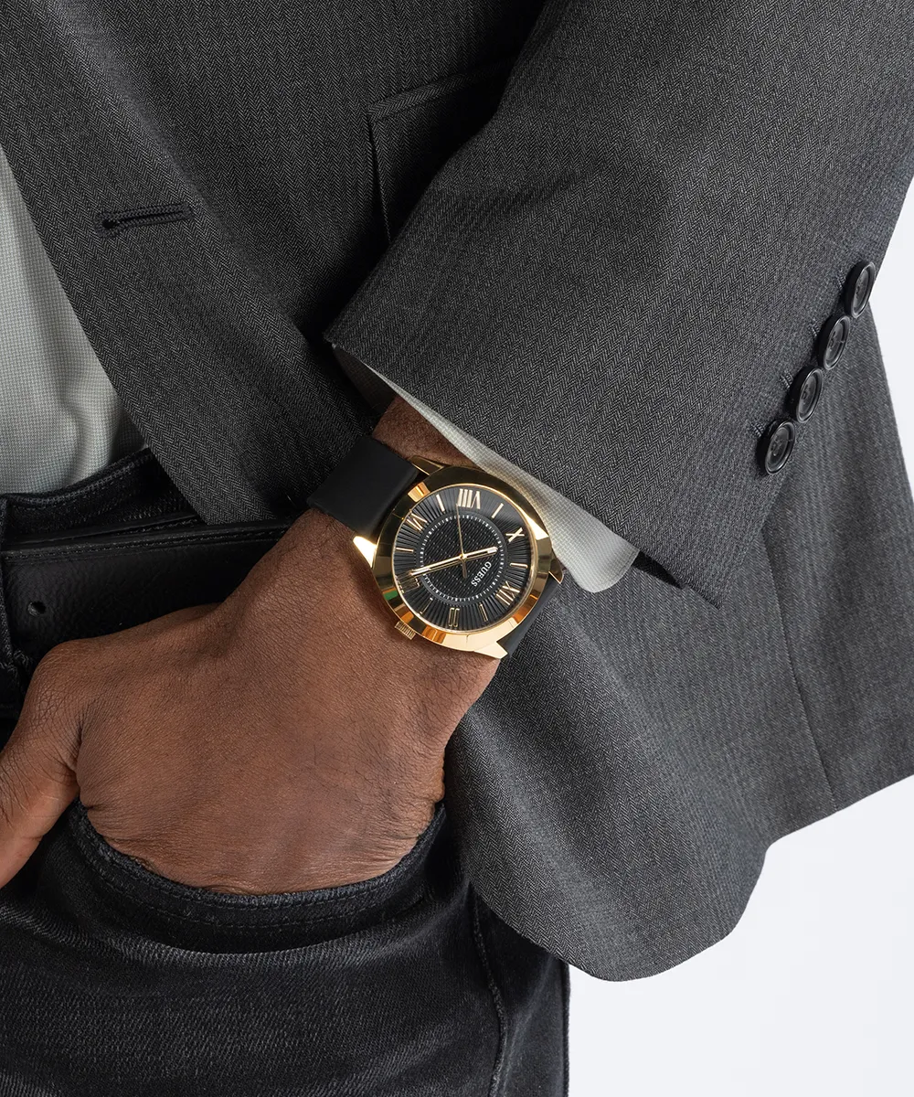 Guess Mens Gold Watches GUESS Mens Black Gold Tone Analog Watch