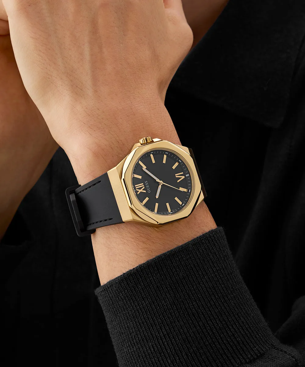 Guess Mens Gold Watches GUESS Mens Black Gold Tone Analog Watch
