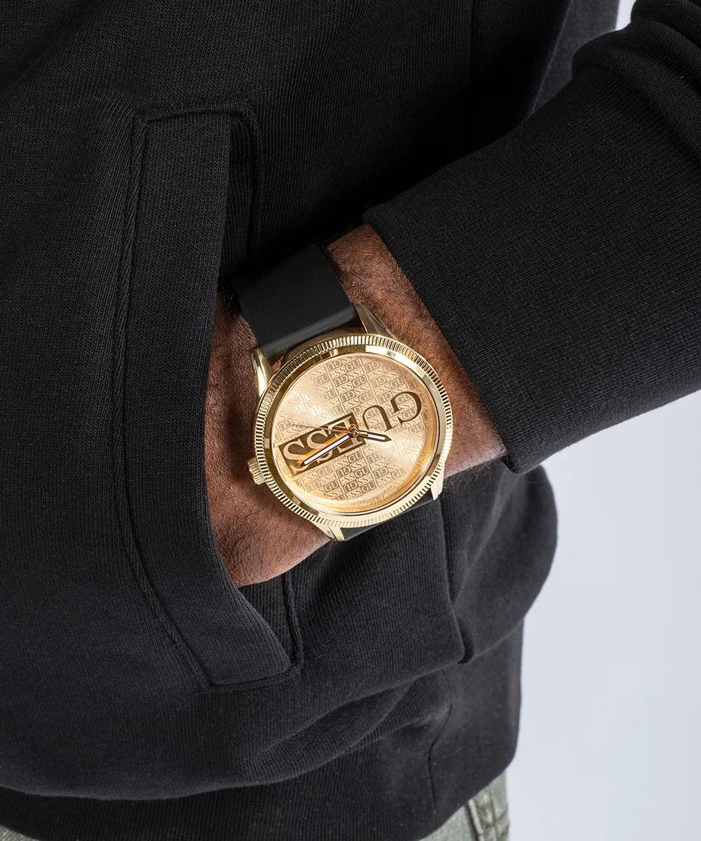 Guess Mens Gold Watches GUESS Mens Black Gold Tone Analog Watch