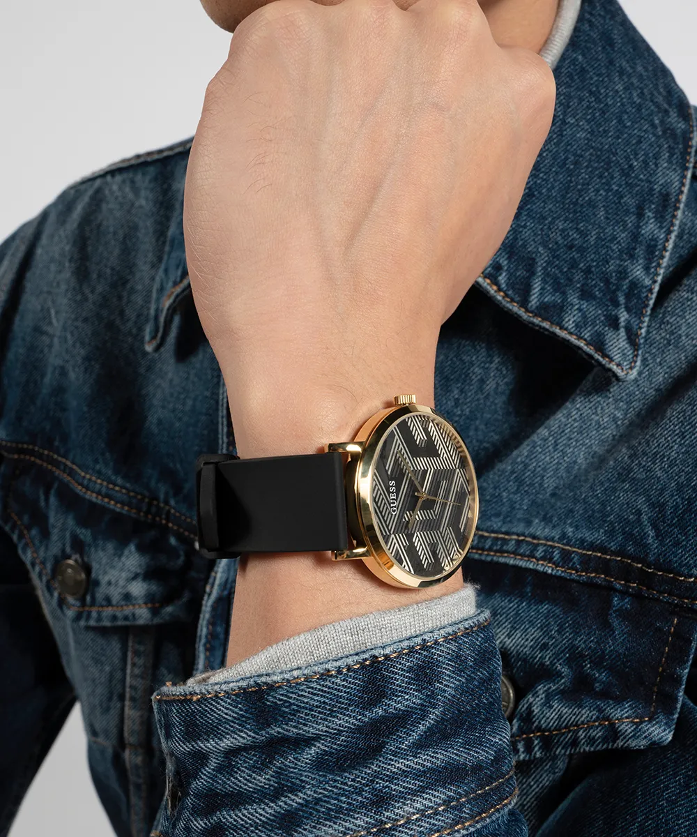 Guess Mens Gold Watches GUESS Mens Black Gold Tone Analog Watch
