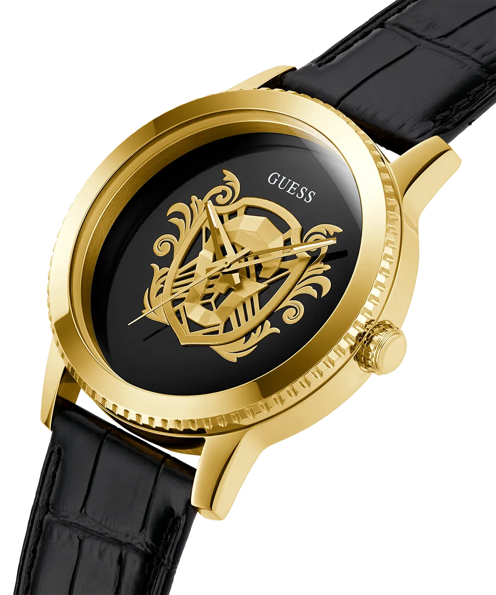 Guess Mens Gold Watches GUESS Mens Black Gold Tone Analog Watch