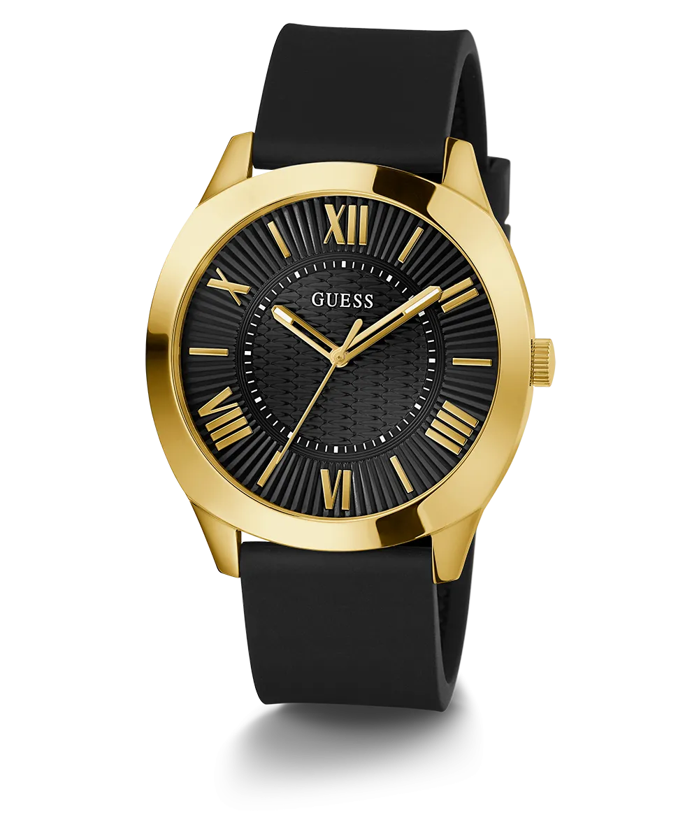 Guess Mens Gold Watches GUESS Mens Black Gold Tone Analog Watch