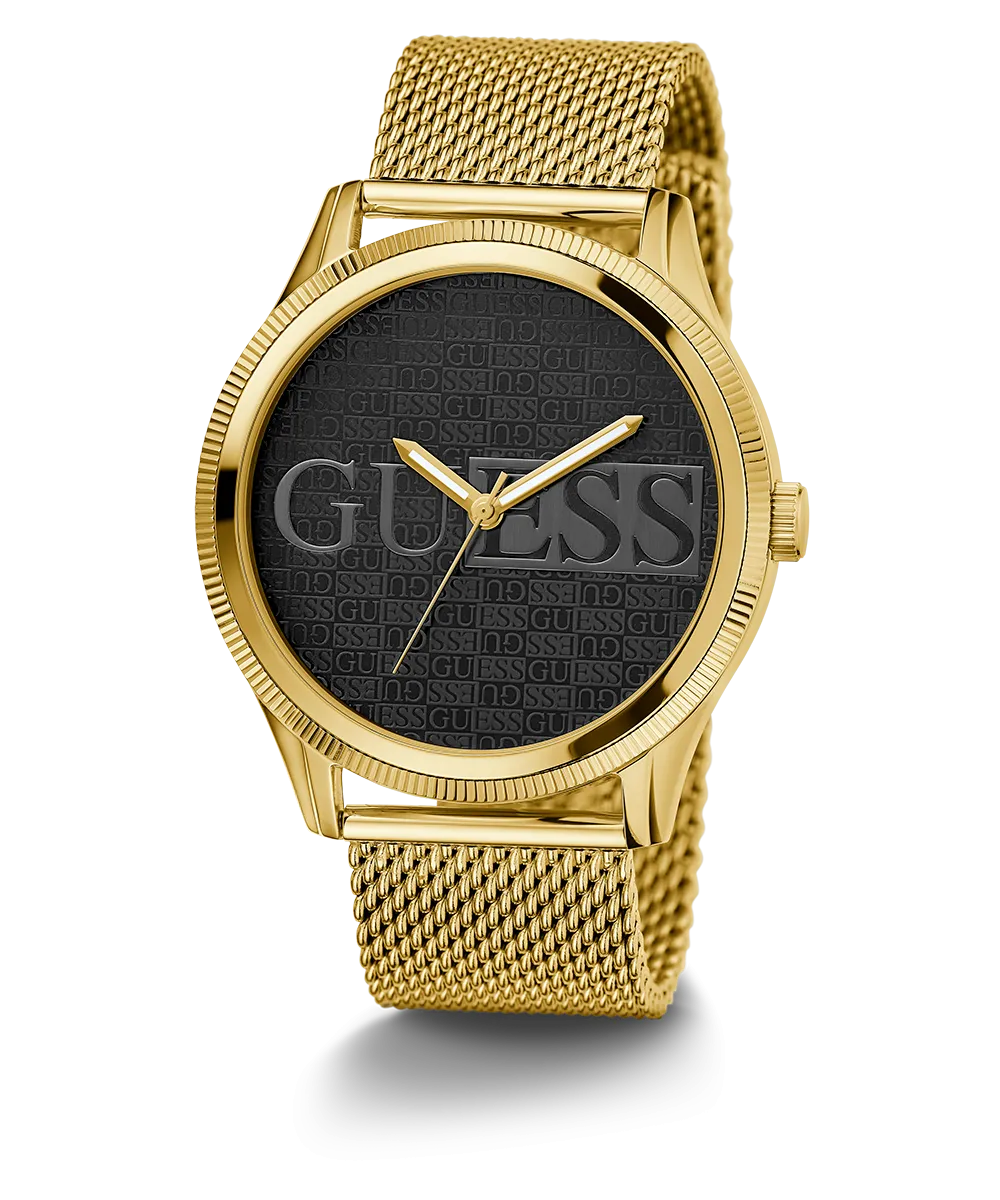 Guess Mens Gold Watches GUESS Mens Black Gold Tone Analog Watch